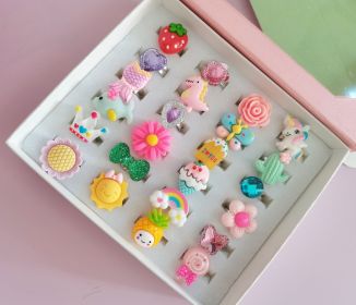 PinkSheep Little Girl Jewel Rings In Box; Adjustable; No Duplication; Girl Pretend Play And Dress Up Rings (24 Lovely Ring)