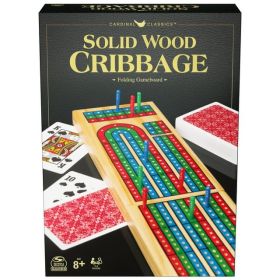 Solid Wood Cribbage Folding Board Game with Playing Cards – Family Fun for Ages 8+