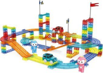 Race Car Track Building Block Educational Toy Set | Magnetic Tiles Magnet Playset | STEM Learning Construction Kit | Hand-Eye Coordination | Brain Dev