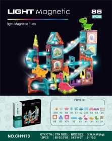 Children's Magnetic Tile Building Blocks - with Marble Track - STEM/STEAM Toys for Boys and Girls - Dinosaur Theme