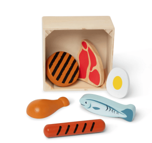 Melissa & Doug Food Groups Wooden Play Food Set Wit Crate – Protein - 5"x5"x2" - FSC Certified