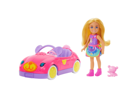 Barbie Chelsea Vehicle Set with Blonde Small Doll, Toy Car & Teddy Bear Accessory