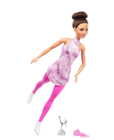 Barbie Careers Figure Skater Doll & Accessories, Brunette in Removable Skate Outfit with Trophy