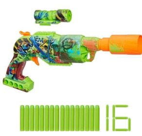 Nerf Zombie Driller Dart Blaster, 16 Nerf Elite Darts, Outdoor Games, Ages 8+