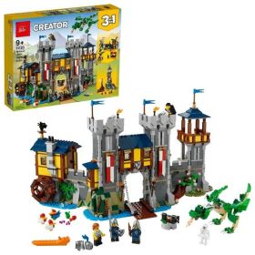 Creator 3in1 Medieval Castle Toy to Tower or Marketplace 31120;  with Skeleton;  Dragon Figure;  3 Minifigures and Catapult for kids aged 9 and u