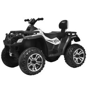 Kids ATV 4 Wheeler, 24V 4WD Electric ATV Ride On Toy for Big Kid w/ 2-Seater, 7 AH Battery, Shock Absorbers, Soft Brake, Music, LED Headlights, White
