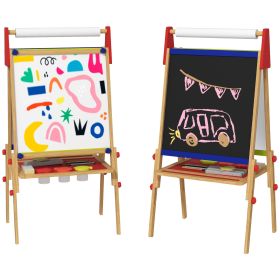 Qaba Easel for Kids, 3 in 1 Kids Art Easel with Paper Roll, Whiteboard, Chalkboard