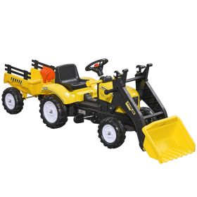 Aosom Kids Ride-On Excavator, Pedal Car Bulldozer, Move Forward/Back with Real Working Dirt Bucket, 6 Wheels, & Cargo Trailer