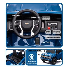 Blue, 24V 2 Seater Ride On Truck Car, Licensed Chevrolet Silverado HD Electric Car for Kids, 4WDmotors, with 2.4G Remote Control, Metal Suspension