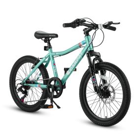 S20101 20 Inch Kids' Bike, Boys Girls Mountain Bike Ages 8-12, 7 Speed Teenager Children Kids' Bicycles, Front Suspension Disc Brake Rear V-Brake