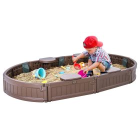 VEVOR Sandbox with Cover, 72 x 41.5 x 9.1 in Oval Sand Box, HDPE Sand Pit with 4 Corner Seating and Bottom Liner, Kids Sandbox for Outdoor Backya