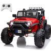Red 48.4" Large Ride On Car for Kids, Battery Powered Electric Car with 2 Seats, Remote Control, 14" Large Suspension Wheels, LED Lights, Music