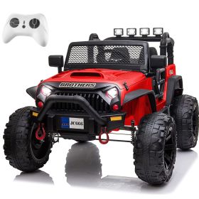 Red 48.4" Large Ride On Car for Kids, Battery Powered Electric Car with 2 Seats, Remote Control, 14" Large Suspension Wheels, LED Lights, Music