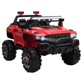 12V Police Car Ride-on Truck with Remote Control & Siren, 2-Seater Battery-Operated Electric Car for Kids with Music, Electric Ride-on Toy with Horn