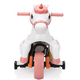 Unicorn Stroller, Electric Toy Bike with Training Wheels for Kids 3-6,Pink