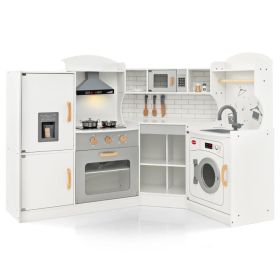 1 pc Corner Kids Play Kitchen with Washing Machine and Ice Maker Gift for Boys Girls
