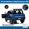 Blue, 24V 2 Seater Ride On Truck Car, Licensed Chevrolet Silverado HD Electric Car for Kids, 4WDmotors, with 2.4G Remote Control, Metal Suspension