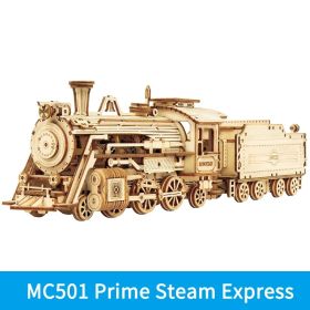 Robotime ROKR Train Model 3D Wooden Puzzle Toy Assembly Locomotive Model Building Kits for Children Kids Birthday Christmas Gift (Option: MC501)