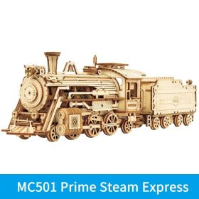 Robotime ROKR Train Model 3D Wooden Puzzle Toy Assembly Locomotive Model Building Kits for Children Kids Birthday Christmas Gift (Option: MC501)