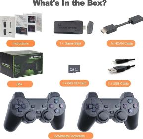 M8 Portable Mini Gamepad, Plug & Play, With 2 Wireless Controllers And A 64G Micro SD Card, HDTV Game Console (Color: Black)