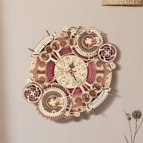 Robotime ROKR Time Art Zodiac Wall Clock 3D Wooden Puzzle Games Model Building Kits Toys For Children Kids (Option: LC601)