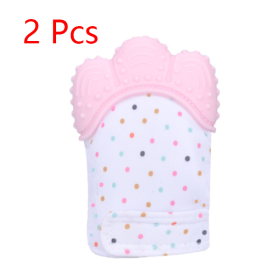 Baby teether baby anti-bite silicone molar gloves children's sound toys (Option: Pink-1pair)