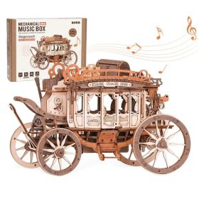 Robotime Rokr Stagecoach Music Box 3D Wooden Puzzle For Adults Birthday Anniversary Day Gift Hobby STEM Kits Model Easy To Build (Option: AMKA1)
