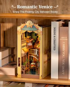 ROBOTIME Book Nook Kits For Adults Romantic Venice With Dust Cover, Booknook DIY Miniature House Kit 3D Wooden Puzzle Bookend Bookshelf Decoratio (size: TGB08)