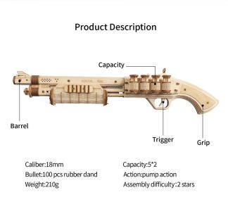 Robotime ROKR Revolver Gun Model Toys 3D Wooden Puzzle Games Crafts Gift For Children Kids Boys Birthday Christmas Gift Dropship (Option: LQ501)