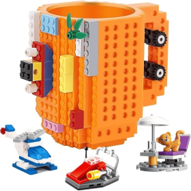 Coffee Cups, Building Blocks Creative DIY Kids Party Cups, Kids Christmas Gift Gift. (Color: Orange)