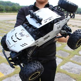 RC 37cm 4WD Large Remote Control Cars Rock Crawler Monster Truck Kids Toy Gift (Colour: Silver + 2 batteries)