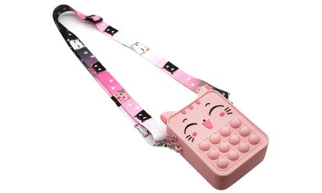 Kids Unicorn and Fruits Crossbody Pop-It Bubble Fidget Handbag Purse (Color: Cat Face)