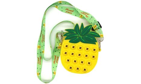 Kids Unicorn and Fruits Crossbody Pop-It Bubble Fidget Handbag Purse (Color: Pineapple)