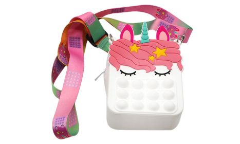 Kids Unicorn and Fruits Crossbody Pop-It Bubble Fidget Handbag Purse (Color: White)