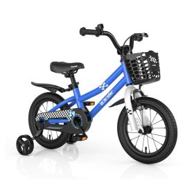 14 Inch Kid's Bike with 2 Training Wheels for 3-5 Years Old (Color: navy)