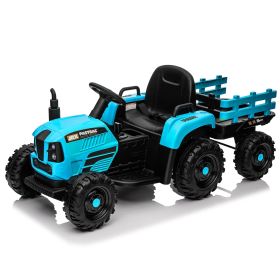 Ride on Tractor with Trailer,24V 400W Powered Electric Tractor Toy w/Remote Control,electric car for kids,Three speed adjustable,Power display, USB (Color: as Pic)