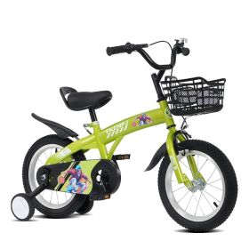 18 inch sporty kids bike with training wheels and stand Adjustable saddle Suitable for boys and girls aged 5-10 years tall Height 39-49 inches (Material: Iron+Plastic, Color: Green)