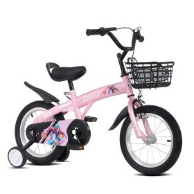 18 inch sporty kids bike with training wheels and stand Adjustable saddle Suitable for boys and girls aged 5-10 years tall Height 39-49 inches (Material: Iron+Plastic, Color: Pink)