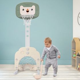 3-in-1 Adjustable Kids Basketball Hoop Sports Set (Color: Green)