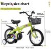 18 inch sporty kids bike with training wheels and stand Adjustable saddle Suitable for boys and girls aged 5-10 years tall Height 39-49 inches