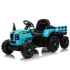 Ride on Tractor with Trailer,24V 400W Powered Electric Tractor Toy w/Remote Control,electric car for kids,Three speed adjustable,Power display, USB