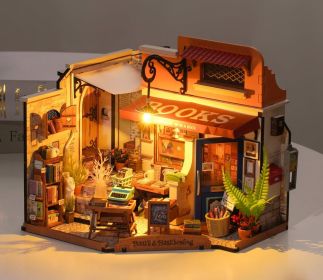 ROBOTIME DIY Miniature House Kit Corner Bookstore, Wooden Dollhouse Model Building Kit With LED For Adults And Children, Birthday Gift DG164 (Option: DG164)