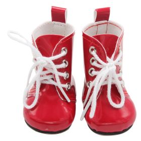 18 Inch Doll Lace-Up Boots American Doll PU Leather Shoes (Color: Red)