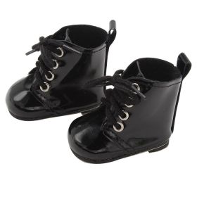 18 Inch Doll Lace-Up Boots American Doll PU Leather Shoes (Color: Black)