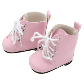 18 Inch Doll Lace-Up Boots American Doll PU Leather Shoes (Color: Pink)