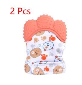 Baby teether baby anti-bite silicone molar gloves children's sound toys (Option: Orange 2 style-1pair)
