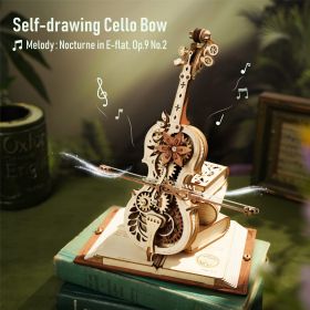 Robotime ROKR Magic Cello Mechanical Music Box Moveable Stem Funny Creative Toys For Child Girls 3D Wooden Puzzle AMK63 (Option: AMK63)