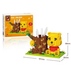 Disney Series Building Blocks Pen Holder Doll Stitch Winnie The Pooh Cute Cartoon Image DIY Puzzle Assembling Toy Children Gift (Color: 66542, size: With box)