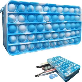 Pop Pencil Case, Fidget Pencil Pen Case Simple Sensory Silicone Bubble Toy, Stationery Storage Bag Decompression Toy For Kids, School Season Gifts (Color: Blue And White)