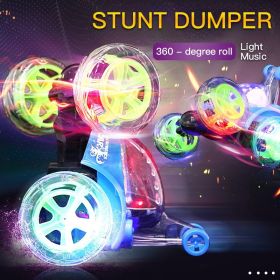 18cm Children's Remote Control Toy Car Large Size 360° Rotating Dumper Car Stunt Car With Lights And Music (Color: Blue)
